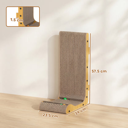 Cat Scratching Board Wall Mounted Cat Scratcher Corrugated 3 Toy Balls 39 x 23.5 x 57.5 cm Brown