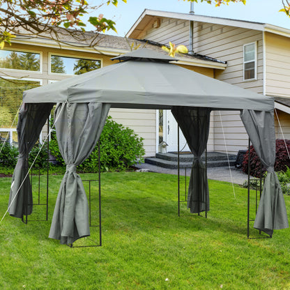 3 x 3 m Garden Gazebo Double Roof Marquee Patio Wedding Party Tent Canopy Shelter with Sidewalls, (Dark Grey)