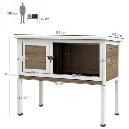 Wooden Guinea Pig Hutch, Small Animal Cage with Slide-out Tray, Openable Asphalt Roof, 84 x 43 x 70cm, Brown
