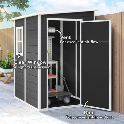 4 x 5FT Garden Storage Shed, Lean to Shed, Lockable Garden Shed with Window, Vent and Plastic Roof, Black
