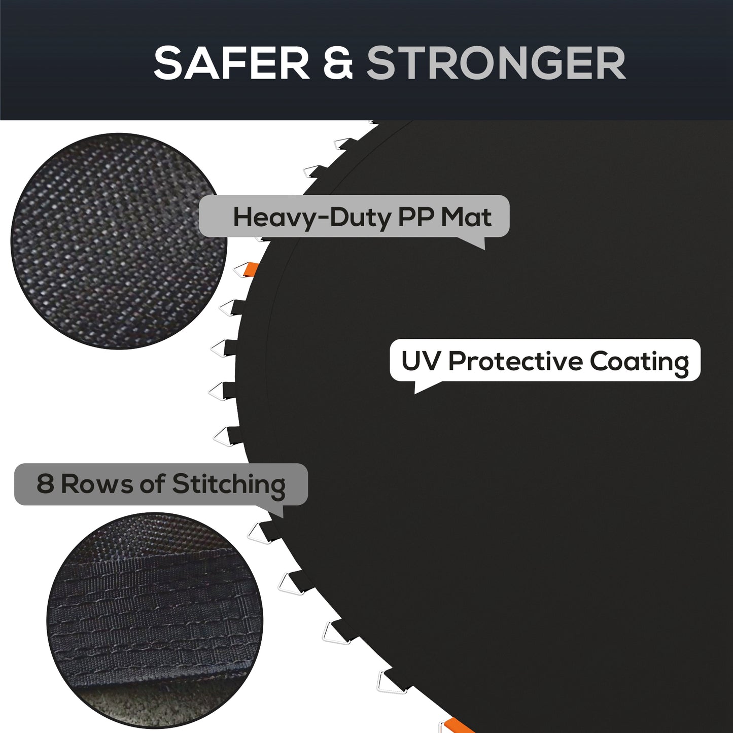 Replacement Trampoline Mat with Spring Pull Tool, 72 V-Hooks, for 12ft Trampoline using 14cm Springs, Black