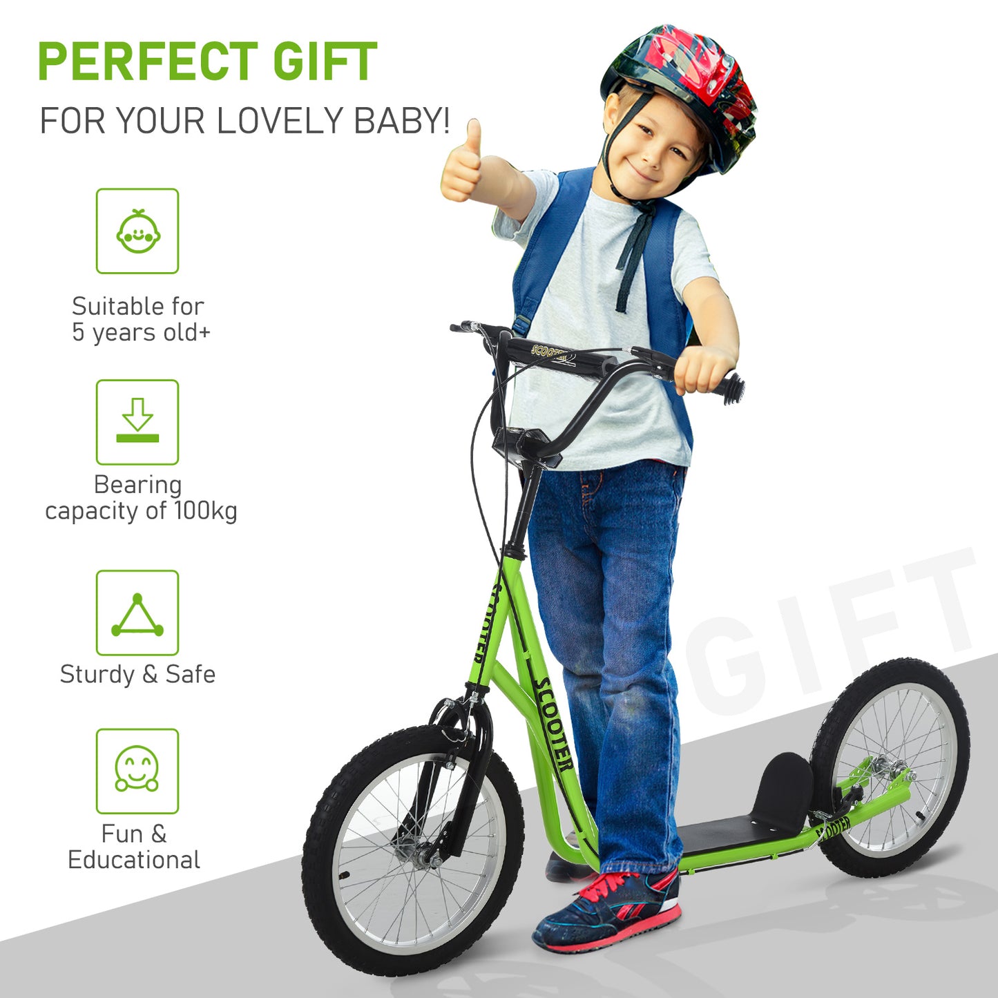Kick Scooters for Kids with Adjustable Height, Anti-Slip Deck, Dual Brakes, Rubber Tyres