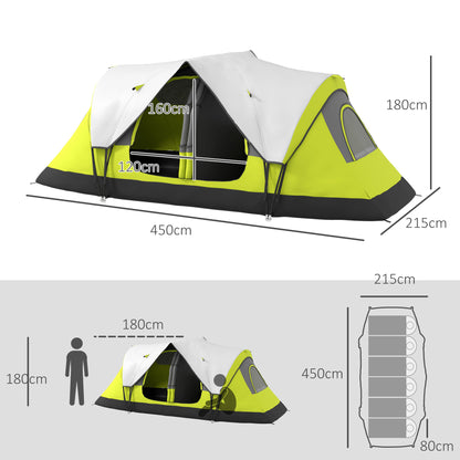 Camping Tent for 6 Man with 2000mm Water Resistant Rainfly and Carry Bag for Fishing Hiking Festival, Yellow