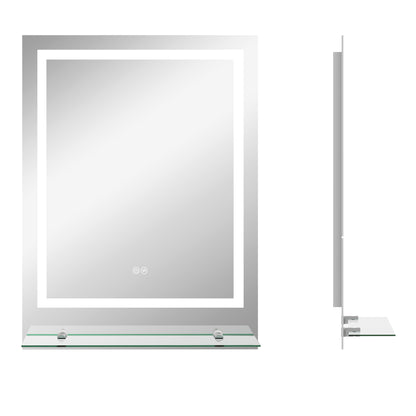 LED Bathroom Mirror with Lights and Shelf, Illuminated Makeup Mirror, Vanity Mirror with 3 Colour, Smart Touch, Anti-Fog