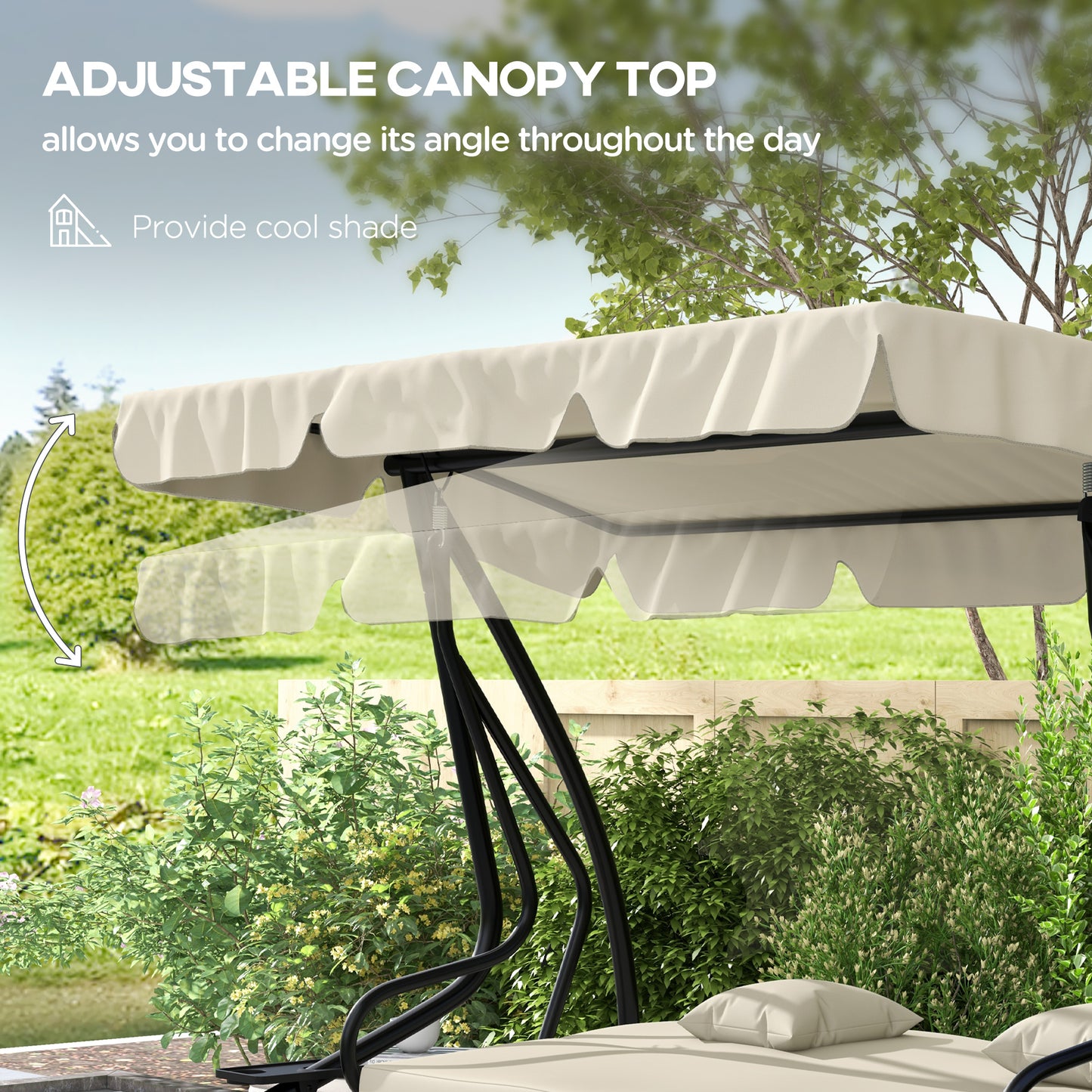 Three-Person garden Swing Chair, with Adjustable Canopy - Cream
