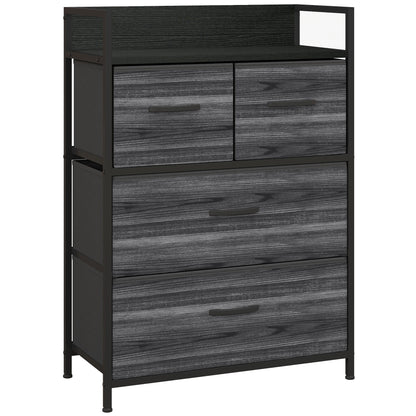 Rustic Chest of Four Fabric Drawers - Black