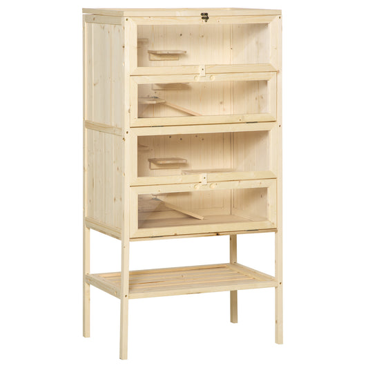 Wooden Large Hamster Cage, Gerbil Cage 4 Layers with Tall Bottom & Storage Shelf