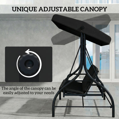 3 Seater Canopy Swing Chair, 2 in 1 Garden Swing Seat Bed, with Adjustable Canopy and Metal Frame, Black