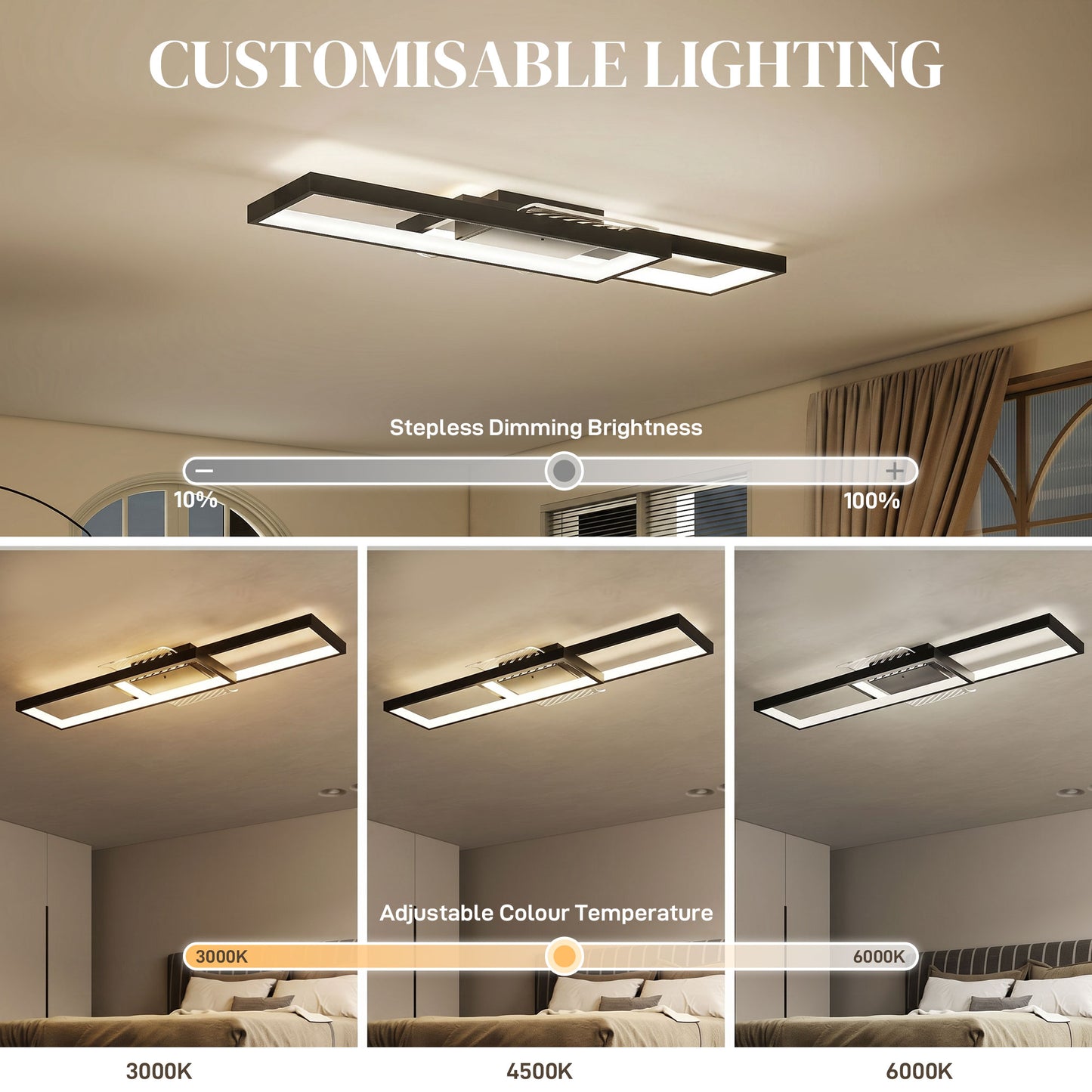 LED Ceiling Light, Modern Dimmable Ceiling Light with Wall Switch & Remote Control
