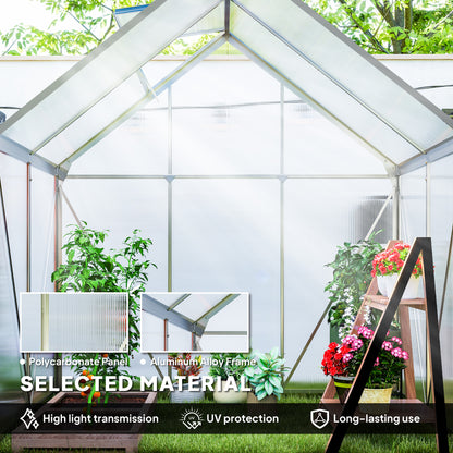192.5 x 131cm Walk-In Polycarbonate Greenhouse - Silver-Tone