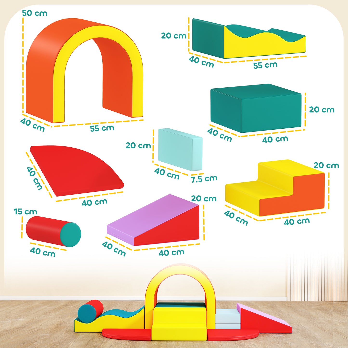 Kids Soft Play Set, 10PCs PU Leather Foam Climbing Blocks for Climb and Crawl, Educational Toys for Motor Development