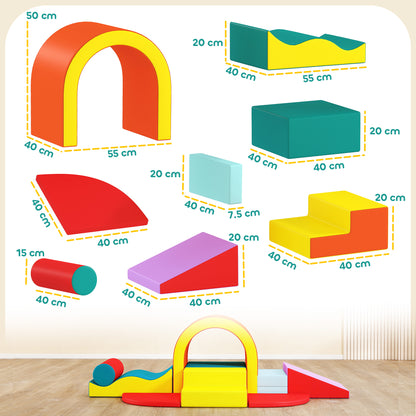 Kids Soft Play Set, 10PCs PU Leather Foam Climbing Blocks for Climb and Crawl, Educational Toys for Motor Development