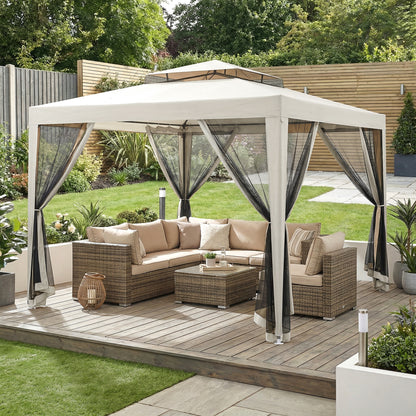 3 x 3 m Gazebo, Netting Party Tent, Patio Canopy Outdoor Event Shelter with Double Tier Roof, Cream White