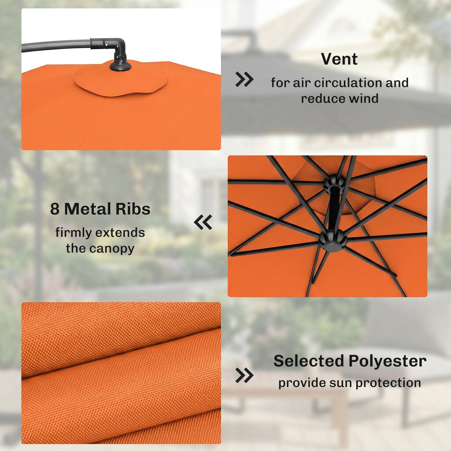 3 m Cantilever Parasol with Cross Base, Offset Outdoor Umbrella with Crank Handle, Hanging Sun Shade, Orange