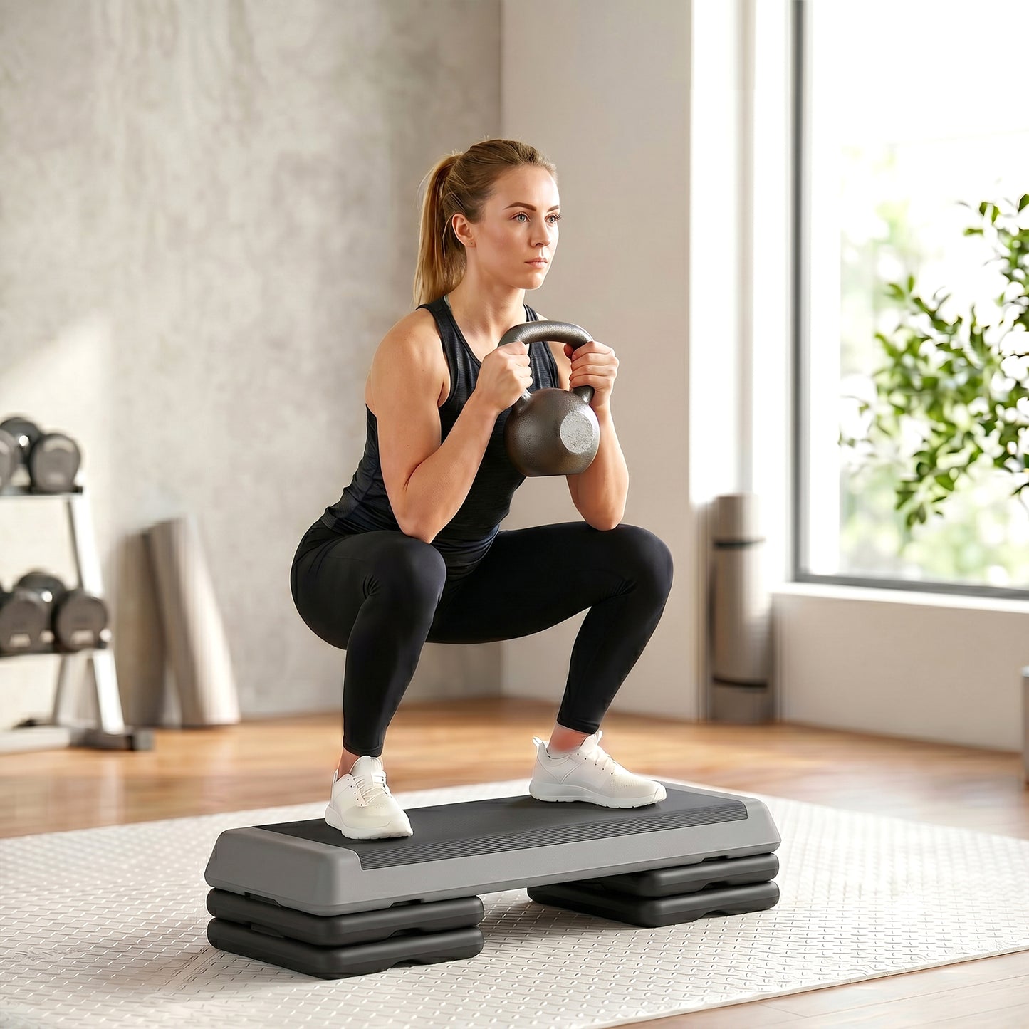 Adjustable Fitness Stepper, with Non-Slip Surface, for Home, Gym, Office Workout, Grey
