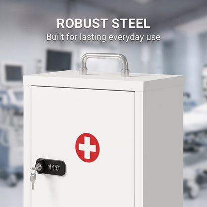 Wall Mount Medicine Cabinet with Combination and Key Lock, 3 Tier Steel First Aid Cabinet, White