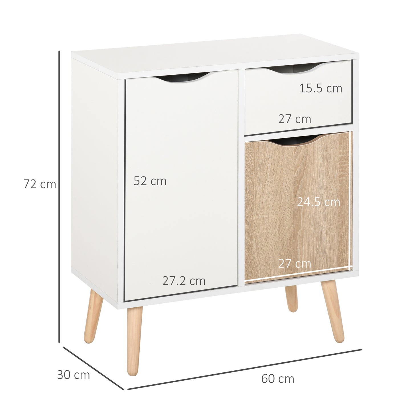 Sideboard Floor Cabinet Storage Cupboard with Drawer and Solid Wood Legs for Bedroom, Living Room, Entryway, Brown