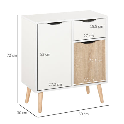 Sideboard Floor Cabinet Storage Cupboard with Drawer and Solid Wood Legs for Bedroom, Living Room, Entryway, Brown