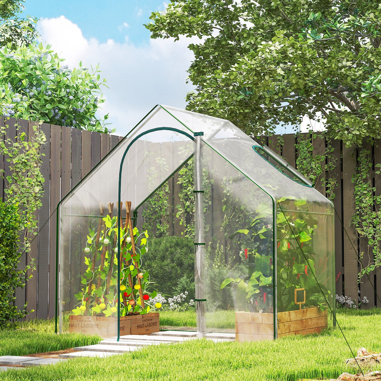 Walk In Tomato Greenhouse Garden Outdoor Mini Greenhouse Flower Planter Steel Frame with Zipped Door & Window, PVC Cover