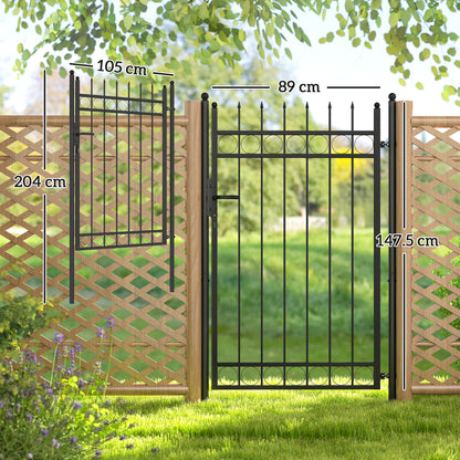 Galvanised Steel Garden Gate, Outdoor Fence Gate Security Barrier with Lock, Keys and Handle, Outdoor Entrance Way Door