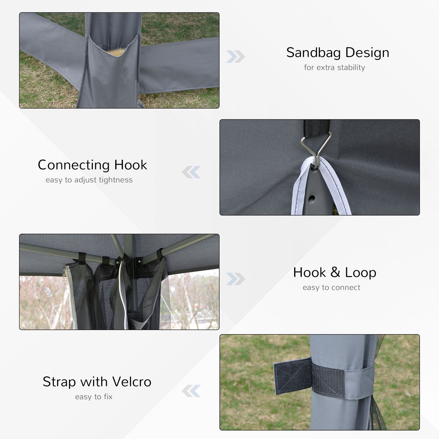 3.8m x 3.2m Pop Up Gazebo Hexagonal Canopy Tent Outdoor Sun Protection with 6 Mesh Sidewalls, Hand Bag, Grey