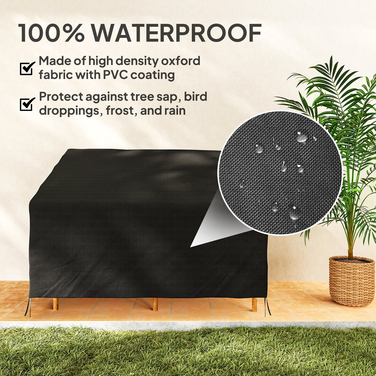 600D Oxford Cloth Furniture Cover, 2 Seater Sofa Protector for Garden Patio, Outdoor, Waterproof, Black