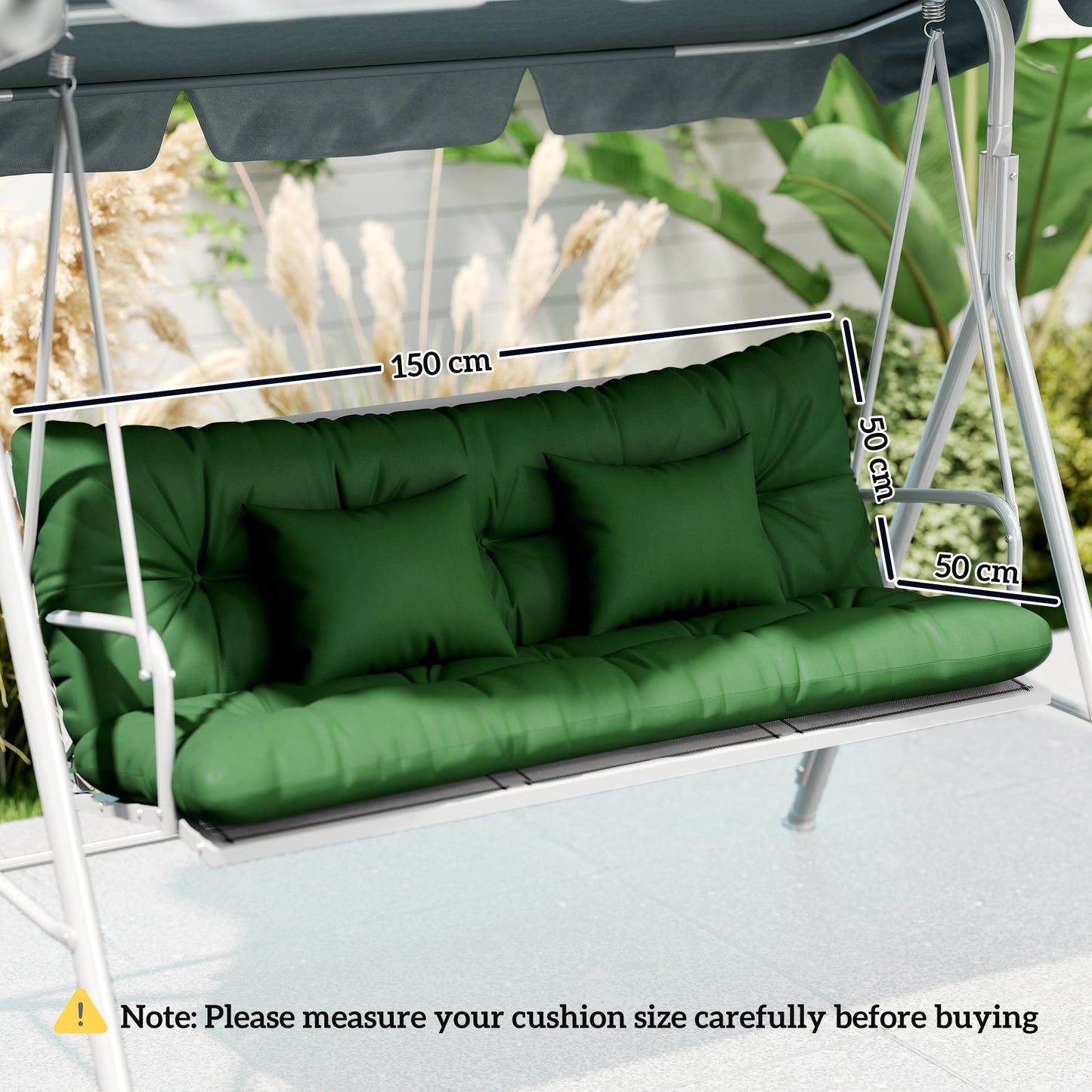 Outdoor Seat Cushions Back Cushion with 2 Pillows, Water Repellent Seat Pads for 3-Seater Chair, Green