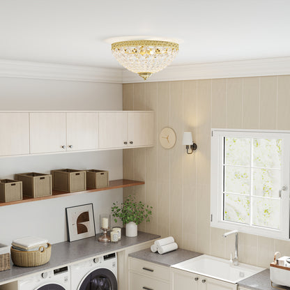 Crystal Chandelier Ceiling Light with 168 Octagonal Beads, Vintage 2-Light Flush Mount Ceiling Light for Living Room