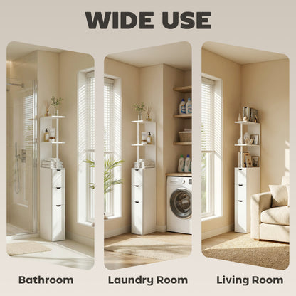 Slim Bathroom Storage Cabinet with Drawers, Tall Bathroom Cupboard with 2-Tier Shelf, White