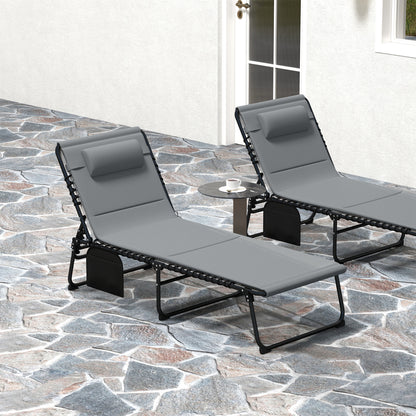 Set of Two Reclining Sun Loungers - Charcoal Grey