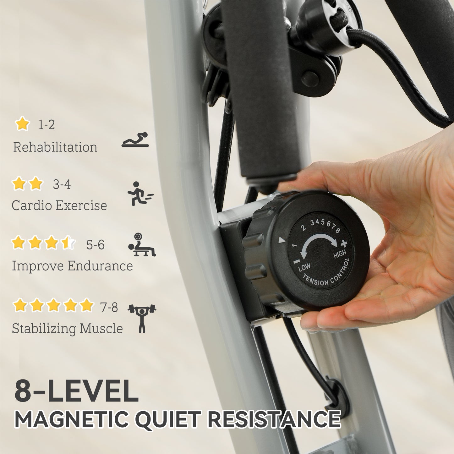 Five-in-one Foldable Exercise Bike, Stationary Bike with Arm Workout Bands, LDC Monitor, Phone Holder, White