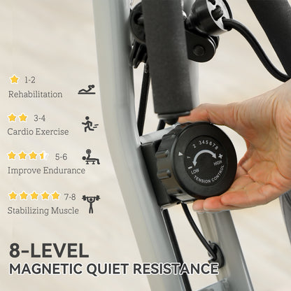 Five-in-one Foldable Exercise Bike, Stationary Bike with Arm Workout Bands, LDC Monitor, Phone Holder, White