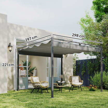 3 x 3m Retractable Roof Metal Pergola - Grey
