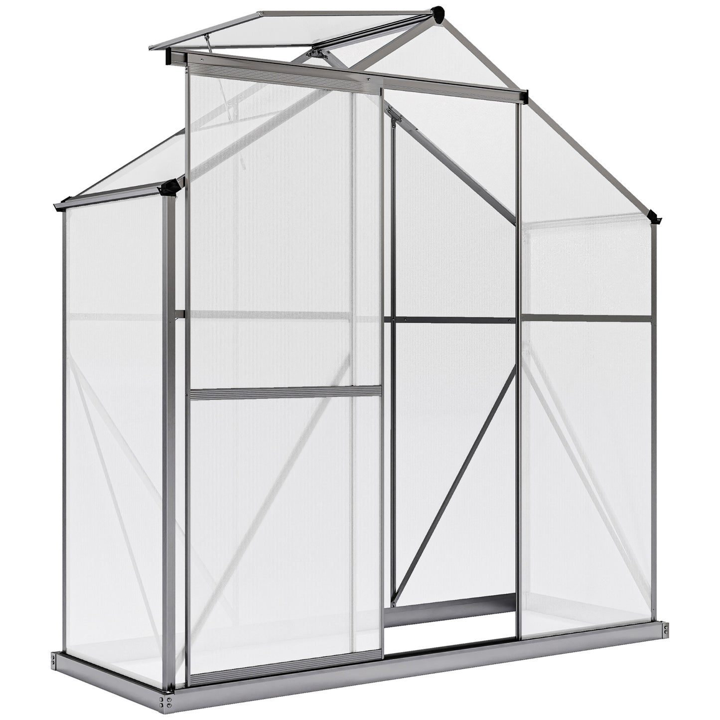 6 x 2.5ft Polycarbonate Greenhouse Walk-In Green House with Rain Gutter, Sliding Door, Window, Foundation, Dark Grey