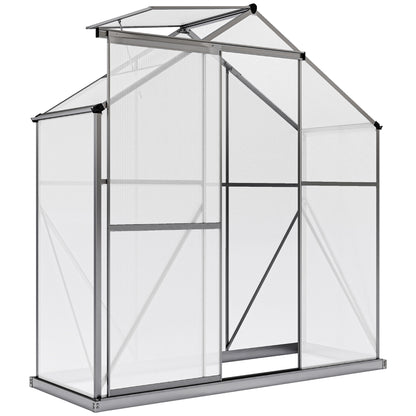 6 x 2.5ft Polycarbonate Greenhouse Walk-In Green House with Rain Gutter, Sliding Door, Window, Foundation, Dark Grey