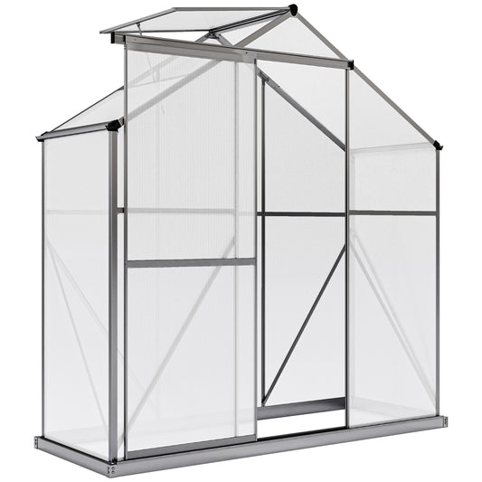 6 x 2.5ft Polycarbonate Greenhouse Walk-In Green House with Rain Gutter, Sliding Door, Window, Foundation, Dark Grey