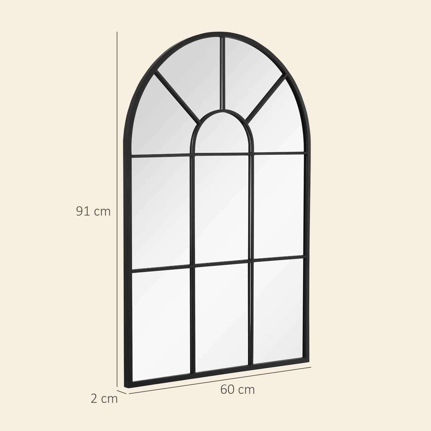 90 X 61cm Arched Grid Mirror - Black