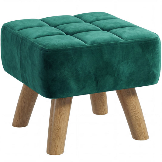 Velvet Square Padded Footstool - Dark Green