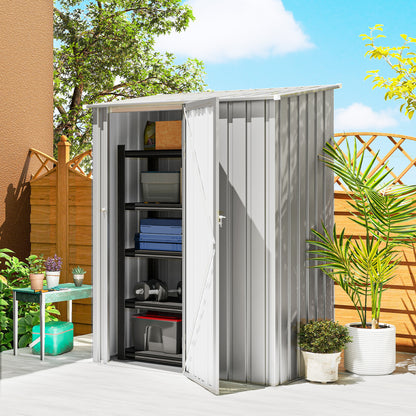 5ft x 3ft Garden Storage Shed, Outdoor Metal Shed with Sloped Roof, Aluminium Grey