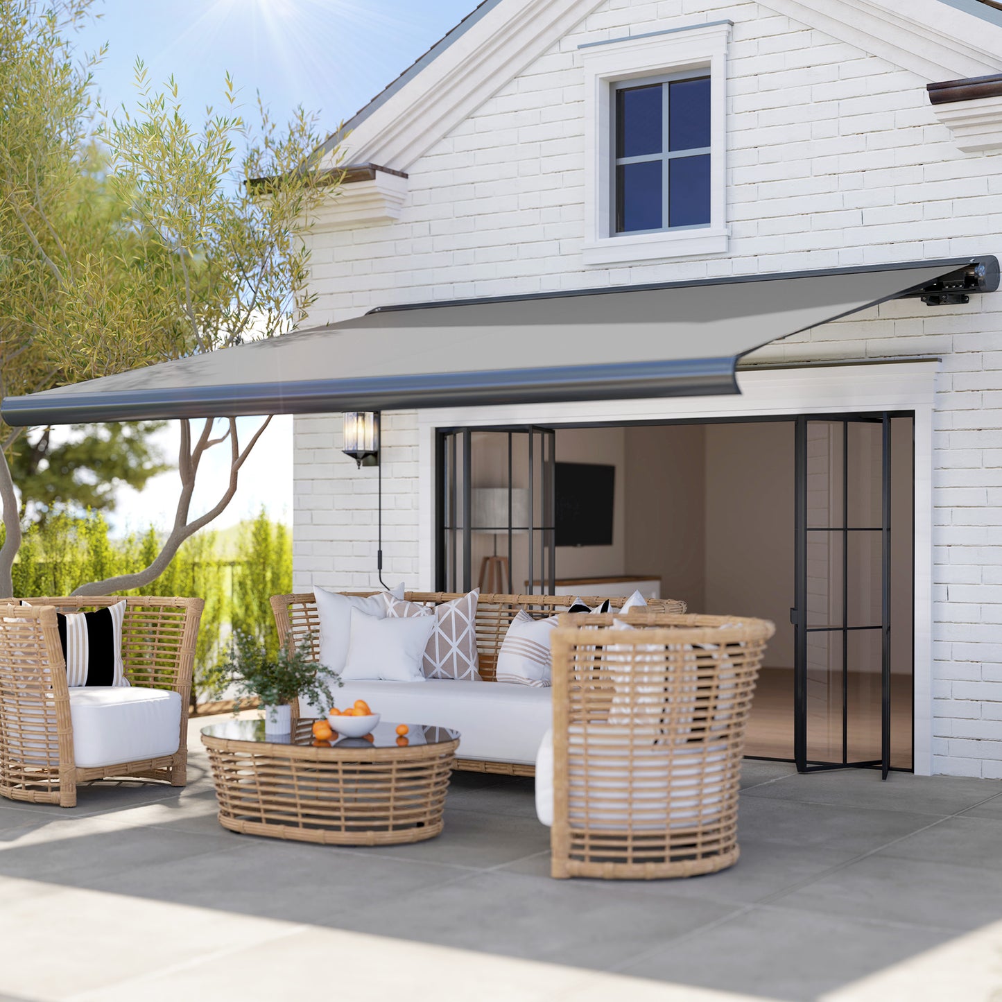 3.5 x 3 m Electric Awning with Remote Controller, Aluminium Frame DIY Retractable Awning
