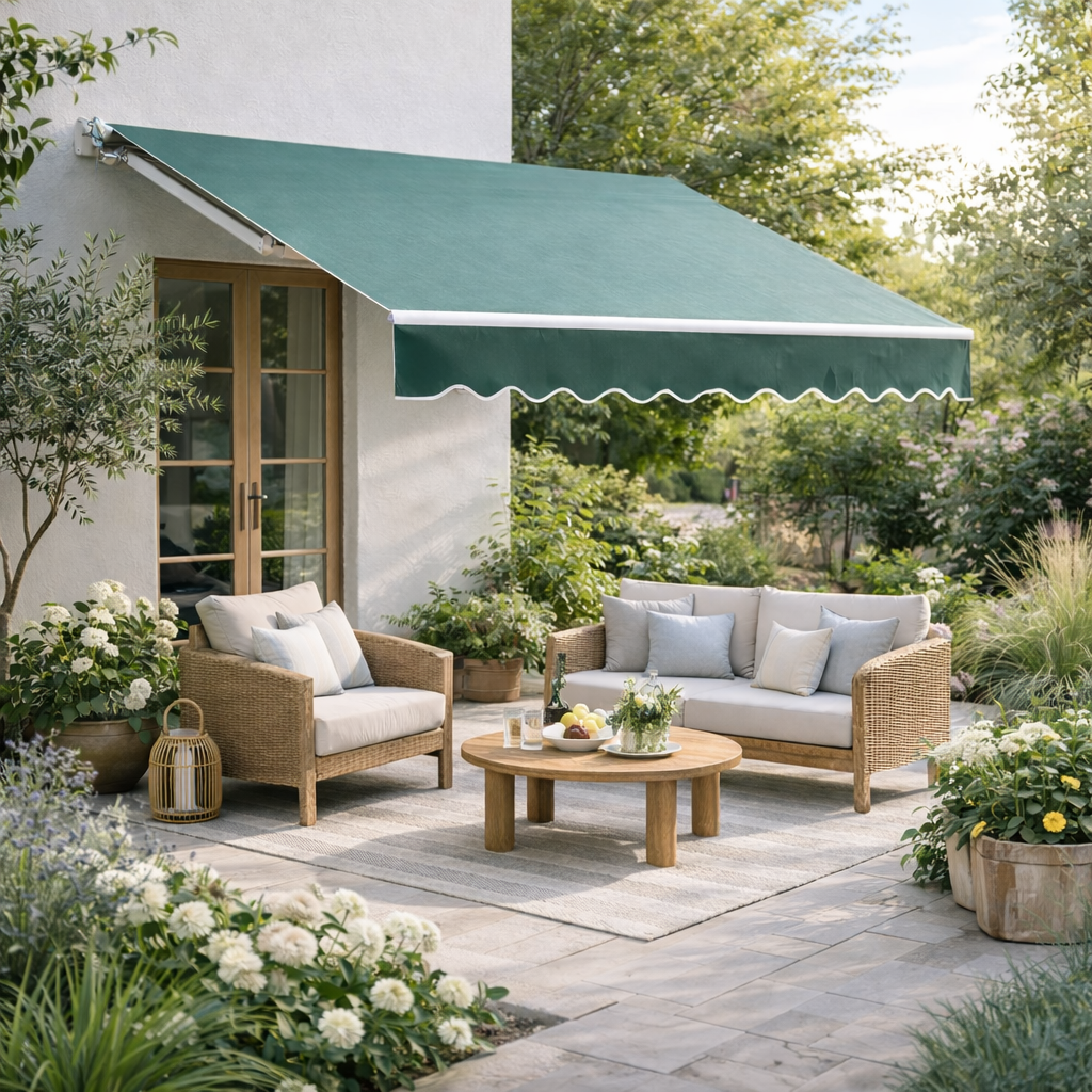 3 x 2.5m Manual Retractable Awning for Patio 45-75° Sun Canopy with Waterproof Fabric - Greyish Green