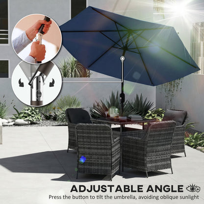 2.6 m Garden Parasol Umbrella with Aluminium Pole, Outdoor Patio Umbrella with Tilt and Crank, Vent, Navy Blue