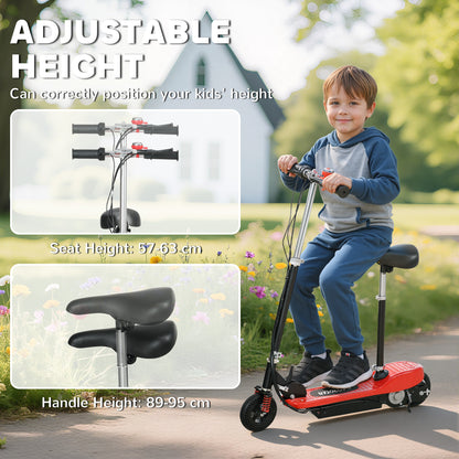 Steel Ride on Powered Scooter, Folding E-Scooter with Warning Bell, 15km/h Maximum Speed, for 6-14 Years Old, Red