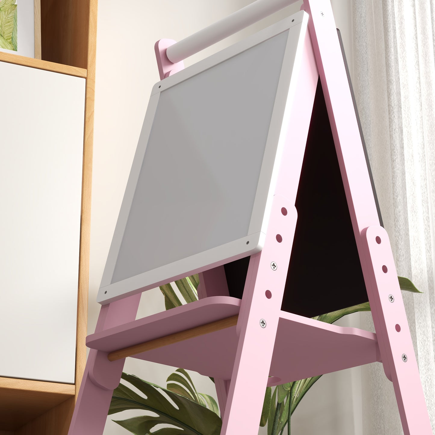 Three-In-One Easel for Kids, with Paper Roll, Adjustable Height - Pink