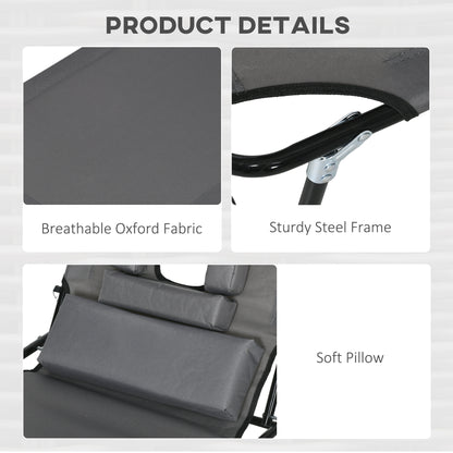 Folding Sun Loungers Set of 2 with Face Hole, 4-Position Adjustable Backrest Garden Recliner Chair Sunbed