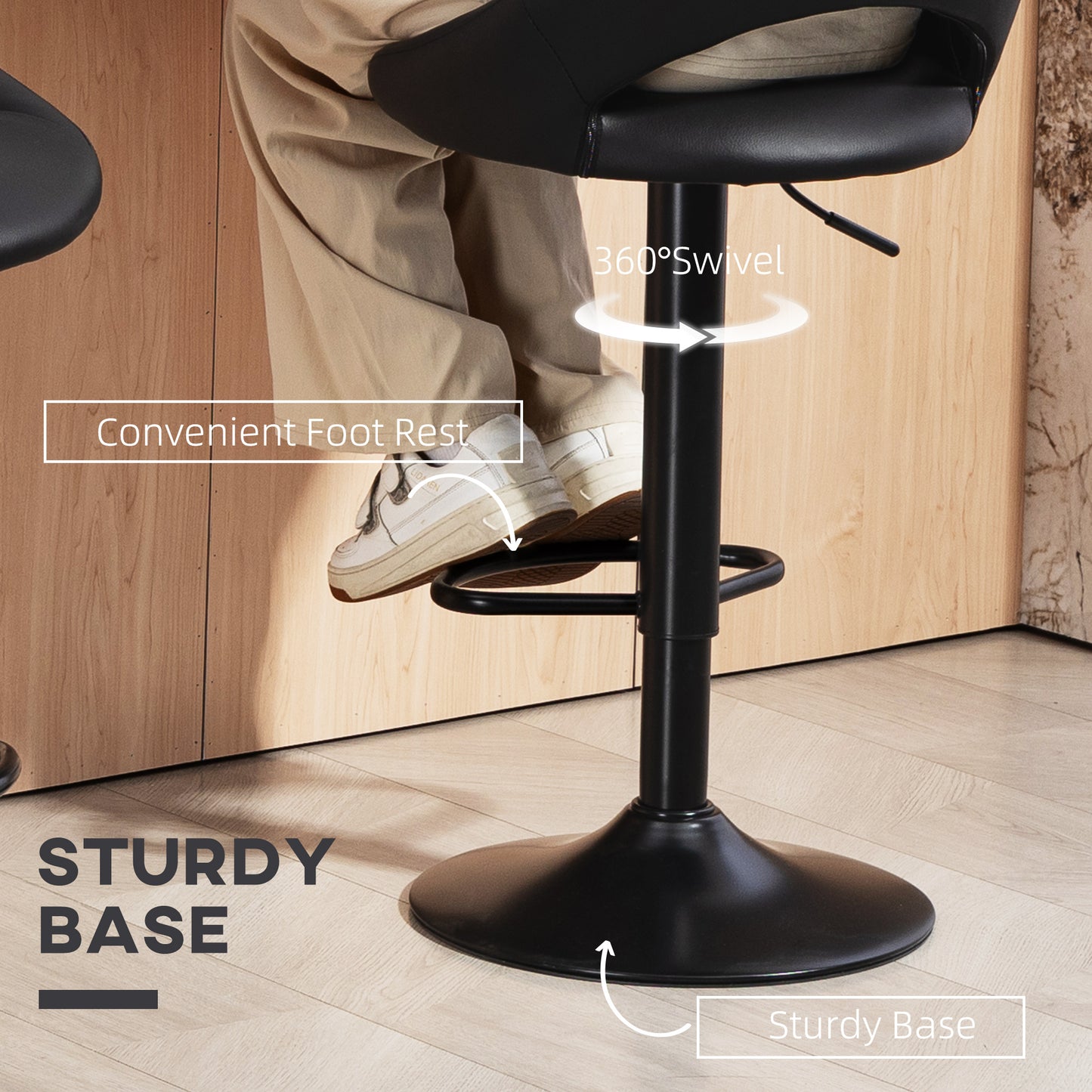 Set of Two Faux Leather Bar Stools - Black