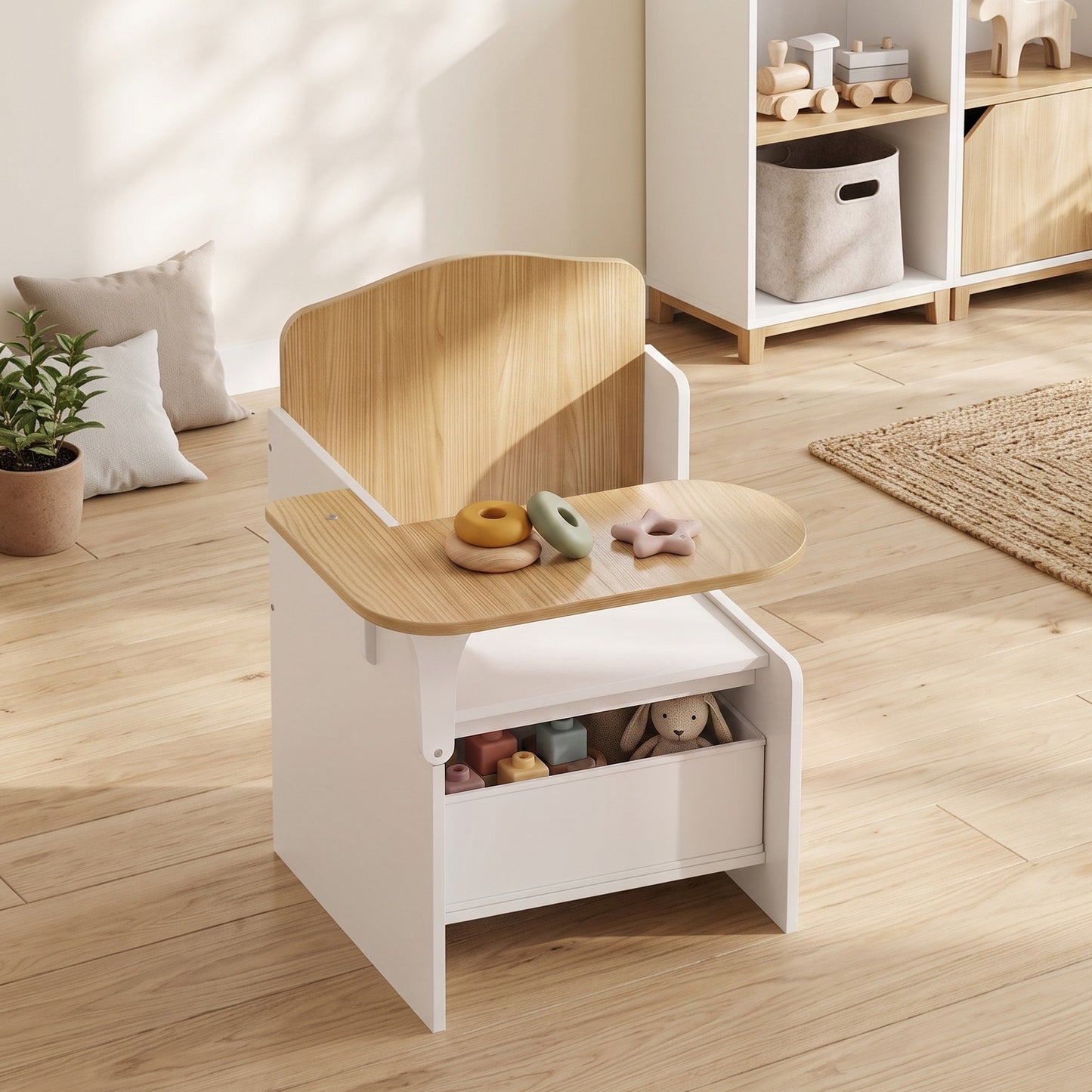 Kids Table and Chair Set, Children Desk and Chair with Storage Bins for Playing, Reading, Painting, for Ages 3-5, White