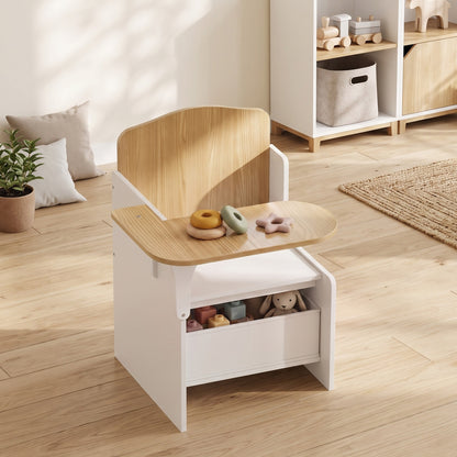 Kids Table and Chair Set, Children Desk and Chair with Storage Bins for Playing, Reading, Painting, for Ages 3-5, White