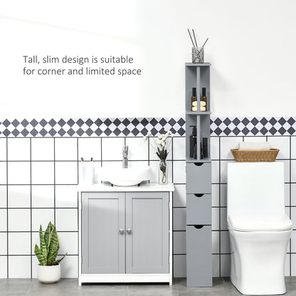 Tall Bathroom Cabinet, Freestanding Slim Bathroom Storage Cabinet with 2-Tier Open Shelf and 2 Drawers for Small Space