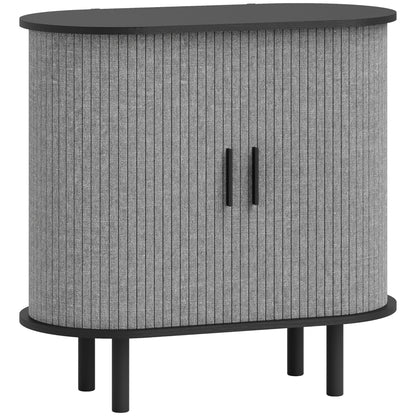 Tambour Sideboard with Fluted Sliding Doors, Modern Kitchen Cupboard with Storage Shelves and Wooden Legs, Grey